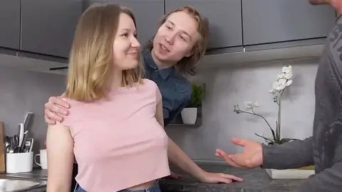 Lovely ash-blonde lady is cuckold on her beau for some cash