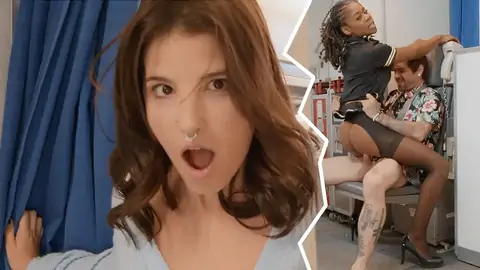 Dark-Haired is surprised, but stewardess happy to plumbed