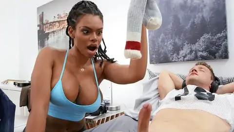 A fat-titted dark-hued gets stuck in the washing machine