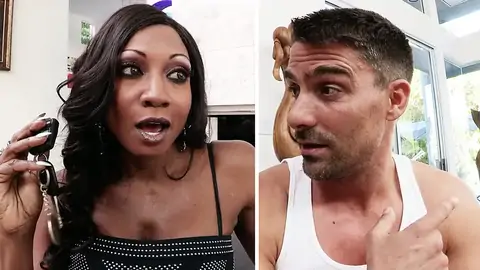 Bulky youngster is frigging an dark-hued female in the living room