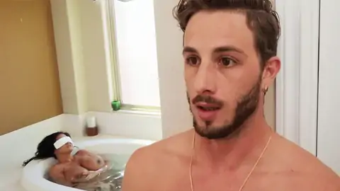 Trying to hide his swelling from the big-titted COUGAR