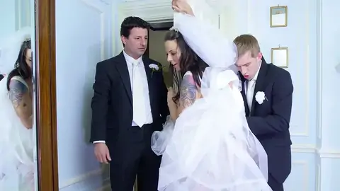 The platinum-light-haired guy is ravaging a MUMMY in a wedding sundress
