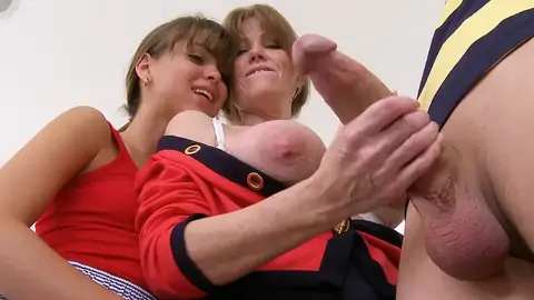 Youthful boy gets a hand-job from a COUGAR before the FFM